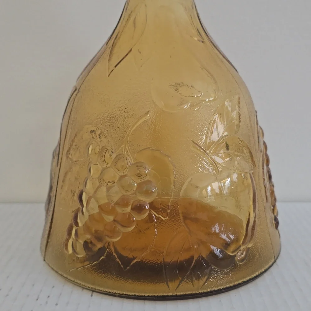 Vintage 1950s Empoli Three Fruits Pattern Amber Glass Decanter